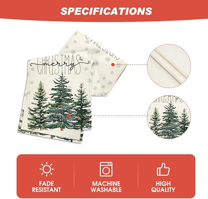 Artoid Mode Beige Pine Tree Snowflake Merry Christmas Table Runner, Seasonal - Image 5