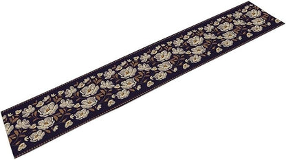 Dark Floral Table Runner, Abstract White Flower Seasonal Coffee Table Center - Image 6