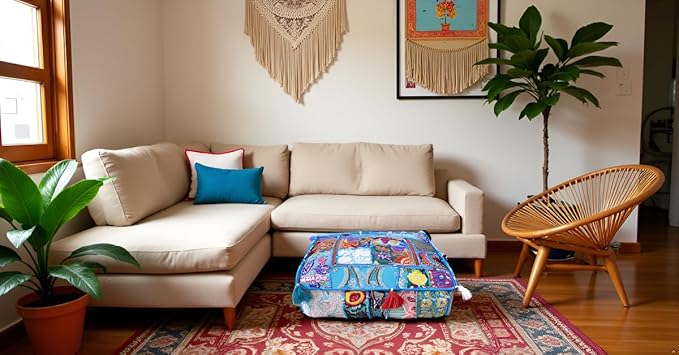 CRAFT KALA Indian Square Patchwork Traditional Pouf Cover Indian Living Room - Image 5