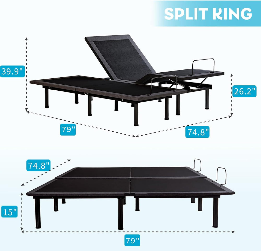 Split King Adjustable Bed Base + 14 Inch Memory Foam Mattress