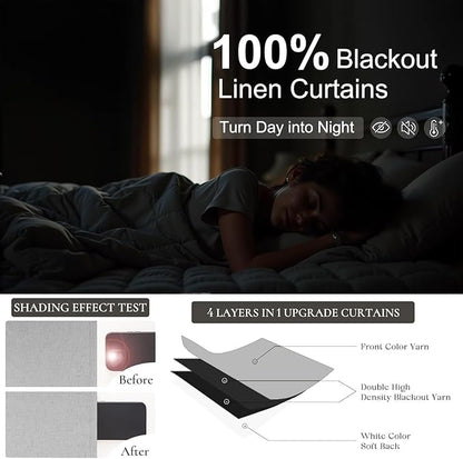 Light Grey Linen Blackout Curtains 90 Inches Long 2 Panel - Image 4