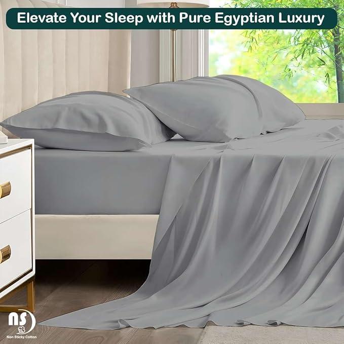 NON Sticky cotton Queen Size Sleeper Sofa Sheets, 4 Piece Egyptian Cotton Bed - Image 5