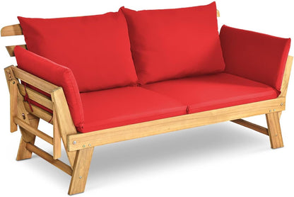dortala patio convertible couch sofa bed, acacia wood, main product view