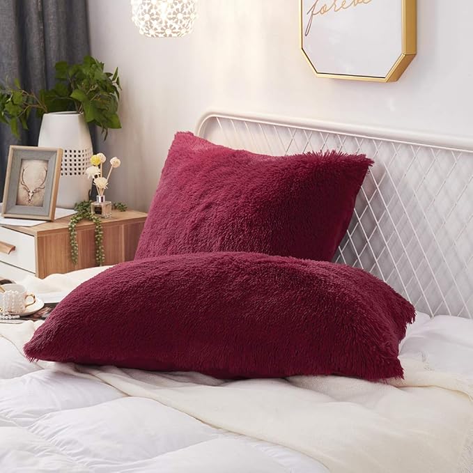 Uhamho Set of 2 Faux Fur Throw Pillow Covers Soft Velvet Decorative Pillowcases by Uhamho