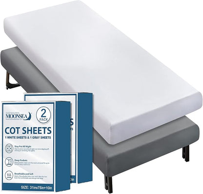 Cot Sheets 31" x 75", Cot Fitted Sheet Ultra Soft and Breathable Snug Fit by Moonsea
