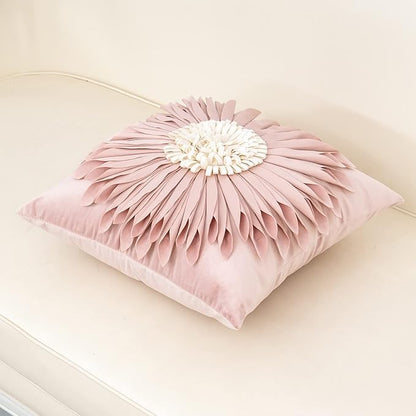 Alerfa 3D Flower Handmade Throw Pillow Cover Decorative Pink Velvet Pillowcase - Image 3