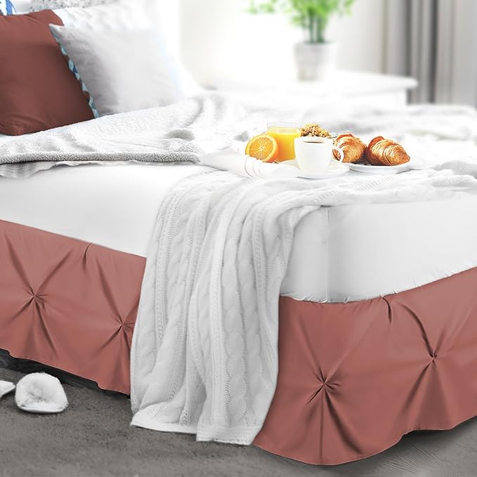 Nestl Pink Clay Bed Skirt Full Size, Pinch Pleat Full Bed Skirt, Hotel Quality - Image 8