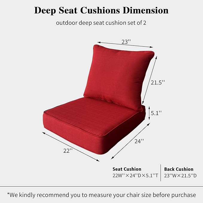 22x24 inch Outdoor/Indoor Deep Seat Patio Cushions Set of 2 Deep Seat Bottom - Image 3