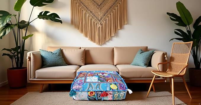 CRAFT KALA Indian Square Patchwork Traditional Pouf Cover Indian Living Room - Image 4