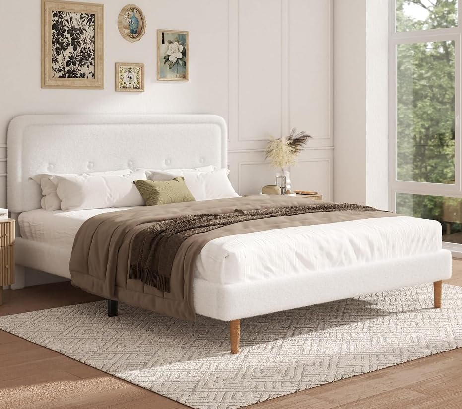 king size boucle bed frame with adjustable headboard, main product view