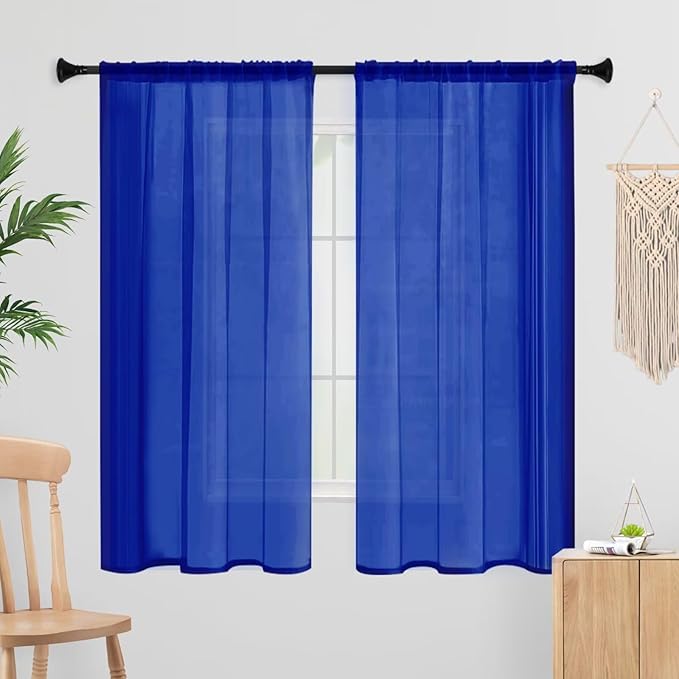 Sheer Curtains 84 Inches Long 2 Panels, Rod Pocket Short Curtain by laseniewa