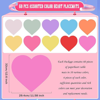 FOBSME 60 Pack Valentine's Day Heart Shape Placemats Paper Love Heart Table - Image 2