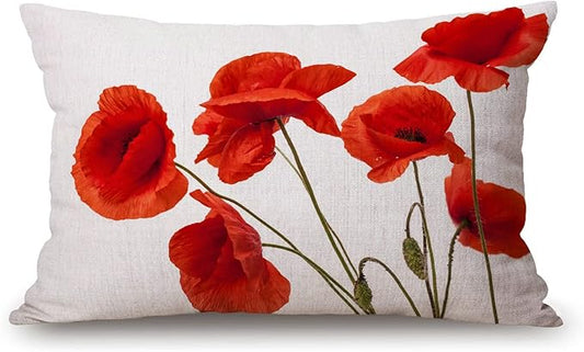 Solekla Poppy Flowers Farmhouse Pillow Covers 12x20 Inch, Home Decorative Throw by Solekla