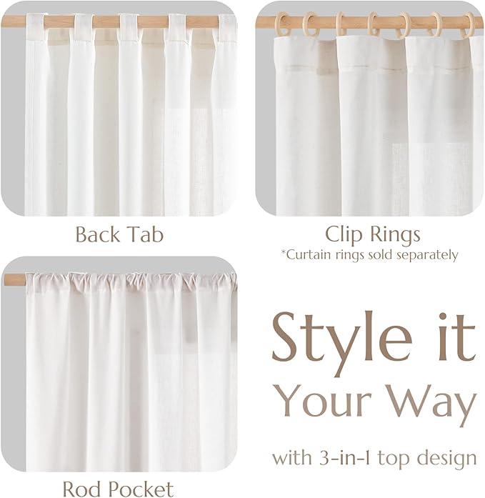 jinchan 108 Inch Curtains Linen Blend 2 Panel Set Semi Sheer White Curtains - Image 3