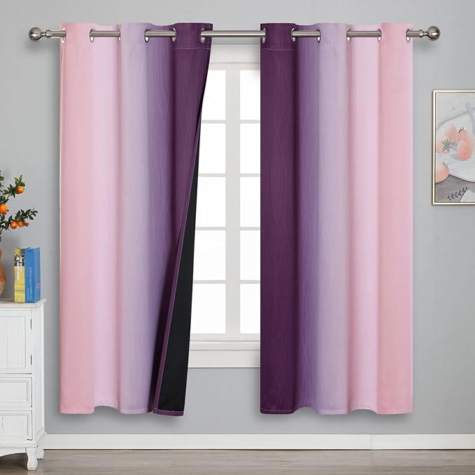 Estelar Textiler Ombre Pink and Purple Blackout Curtains 72 Inch Length 2 Panels - Image 2
