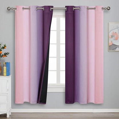 Estelar Textiler Ombre Pink and Purple Blackout Curtains 72 Inch Length 2 Panels - Image 2