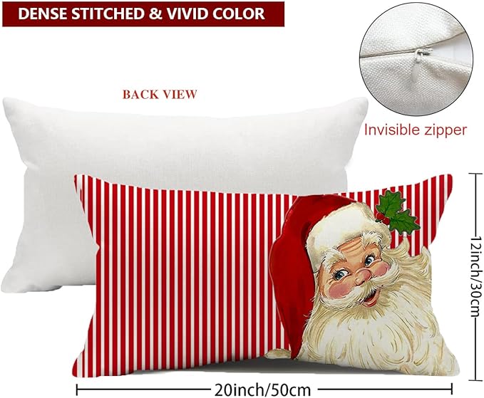 Decor Christmas Pillow Covers 12X20 Inch Elegant Red Striped Throw Pillow - Image 2