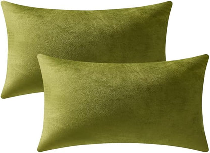 Couch Pillow Cases 12x20 Chartreuse: 2 Pack Cozy Soft Velvet Rectangular Throw by DEZENE