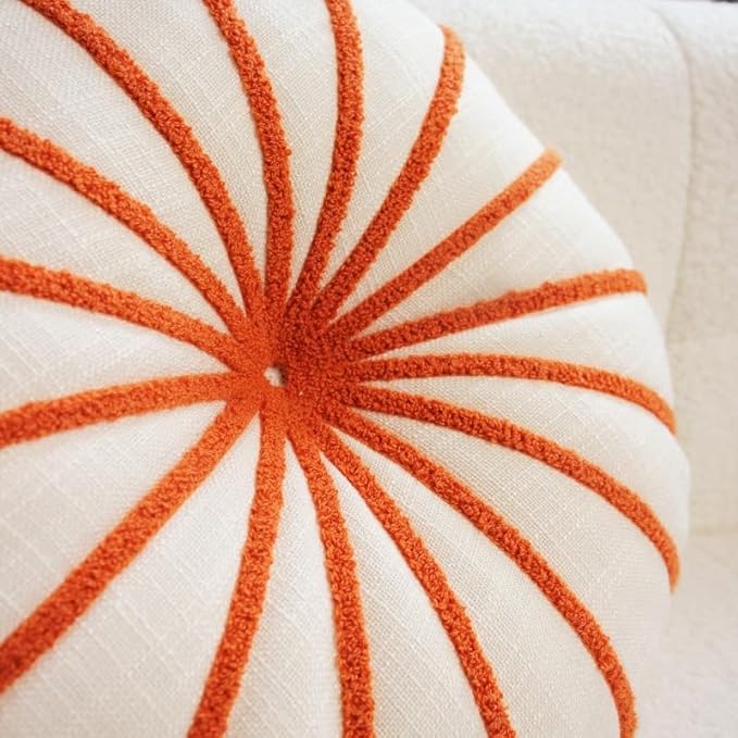 S_SSOY Round Pumpkin Throw Pillows 16", Colorful Striped Cushions Floor Pillows - Image 3