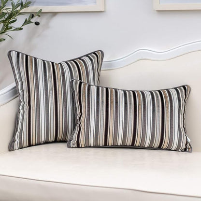 Yangest Grey Striped Throw Pillow Cover Multicolor Velvet Cushion Cover Modern - Image 4