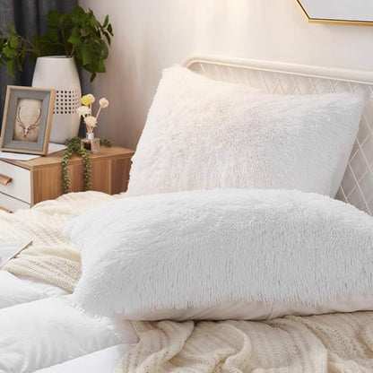 Uhamho Set of 2 Faux Fur Throw Pillow Covers Soft Velvet Decorative Pillowcases - Image 2