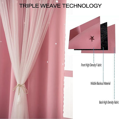 Girls Curtains for Living Room Bedroom Curtains Double Layer Blackout Curtain - Image 6