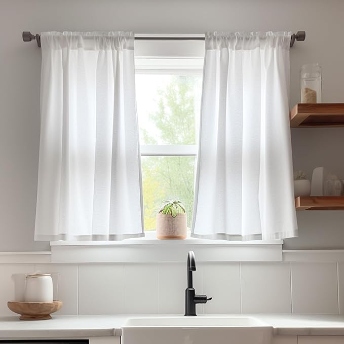 jinchan Kitchen Curtains Linen Tier Curtains 45 Inch Farmhouse Cafe Drapes - Image 5
