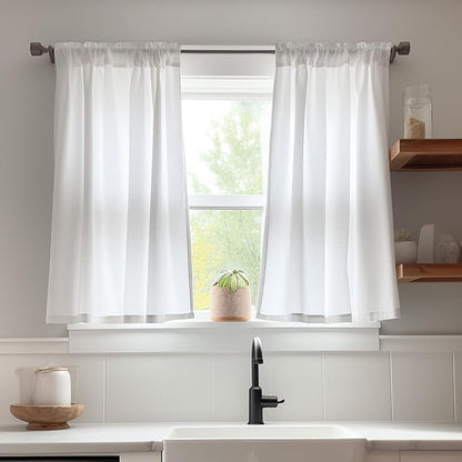 jinchan Kitchen Curtains Linen Tier Curtains 45 Inch Farmhouse Cafe Drapes - Image 5