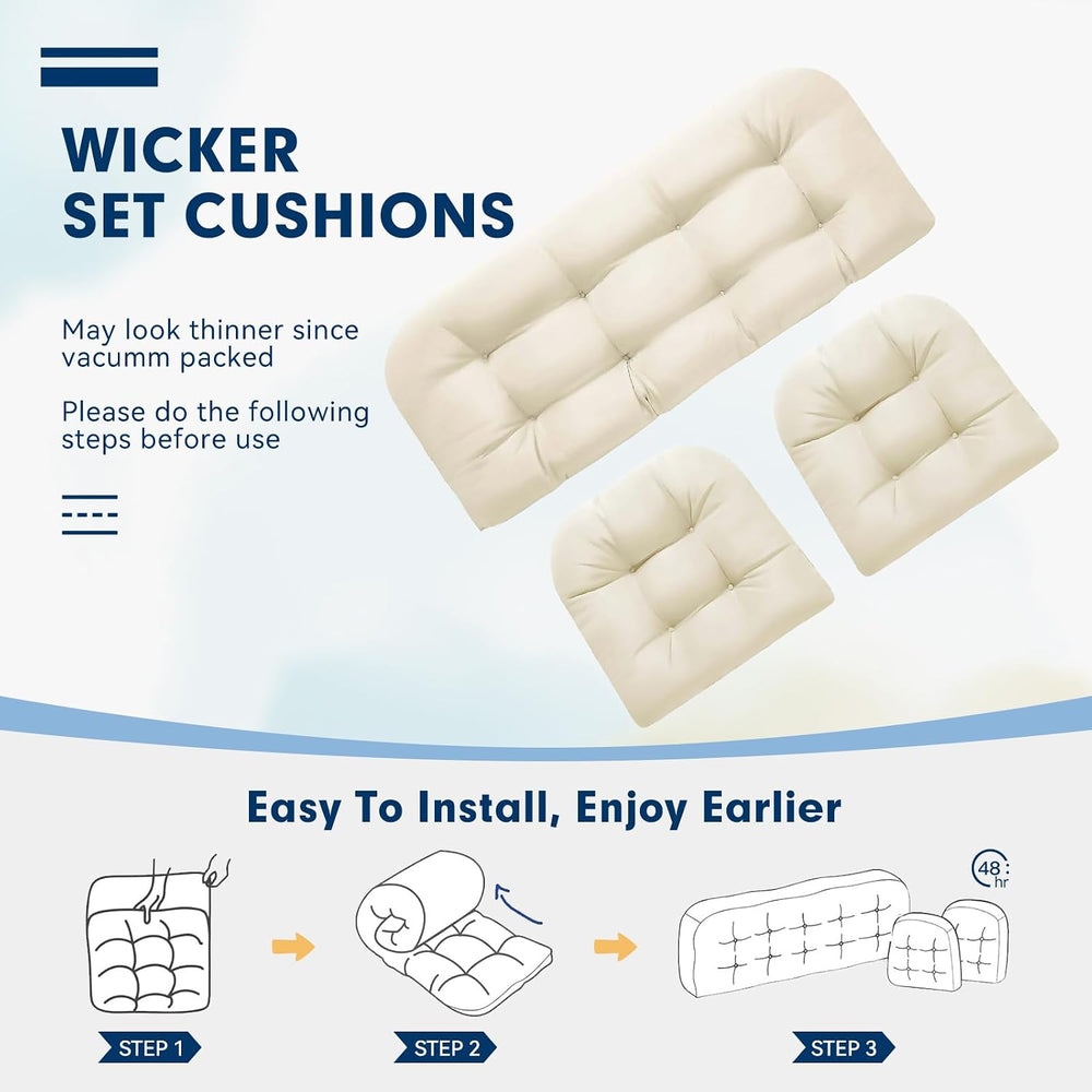 Wicker Chair Cushions 3 Piece Set, Outdoor Loveseat Wicker Cushions for Patio...