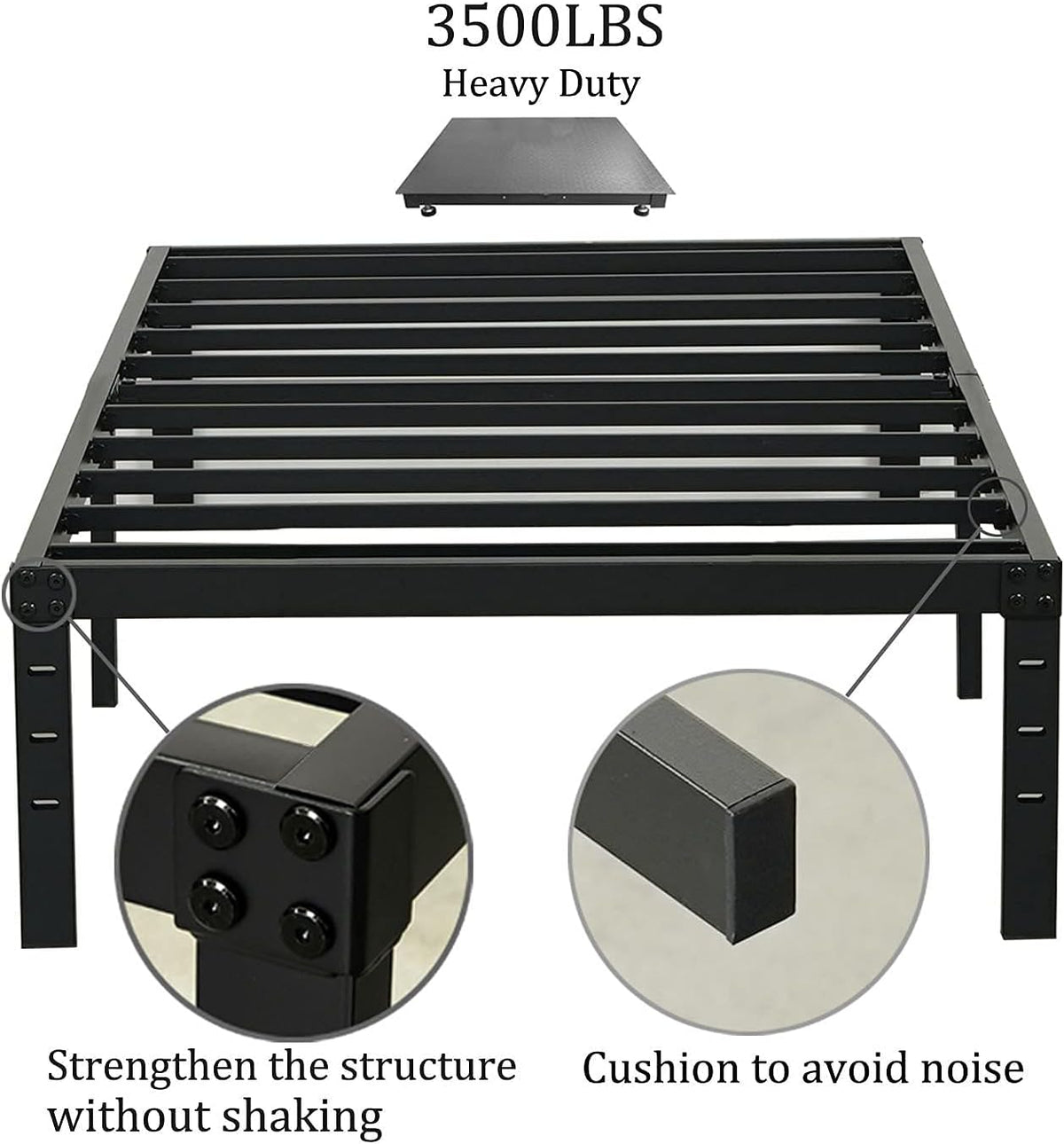 wulanos twin size bed frame 18 inches tall, close-up detail