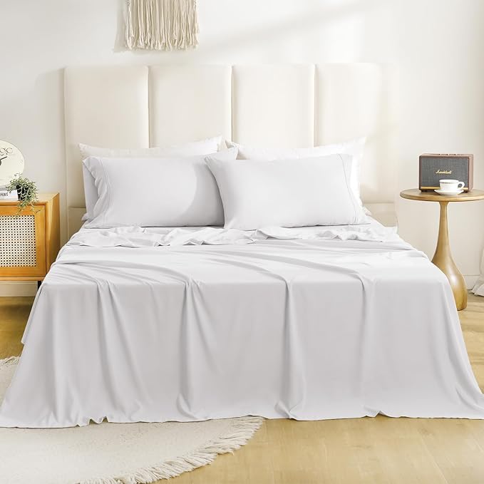 California King Sheet Sets-4 Pcs Silky Soft Breathable Bed Sheet Set, Hotel by COZYSMILE