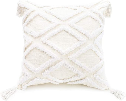 Boho White Throw Pillow Cover 18x18 Inch by PLWORLD