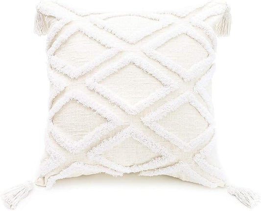 Boho White Throw Pillow Cover 18x18 Inch by PLWORLD