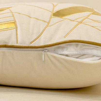 Avigers 20 x 20 Inches White Gold Leather Striped Cushion Case Luxury European - Image 6