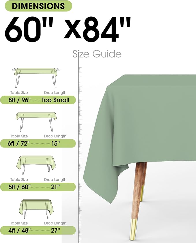 Pureegg Rectangle Table Cloth 60" x 84" – 8 Packs, Durable Polyester Tablecloth - Image 3