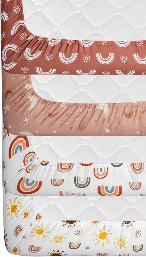 4 Pack Crib Sheets Boho Nursery Sheets Sunshine and Rainbow Desdign Neutral - Image 8