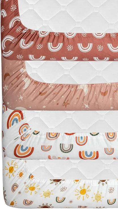 4 Pack Crib Sheets Boho Nursery Sheets Sunshine and Rainbow Desdign Neutral - Image 8