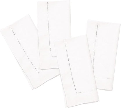 Home Ekaa White Cotton Linen Napkins Set of 4 – Washable Hemstitch Napkins by HomeEkaa