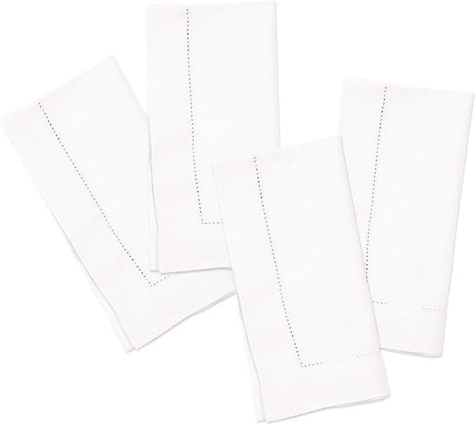 Home Ekaa White Cotton Linen Napkins Set of 4 – Washable Hemstitch Napkins by HomeEkaa