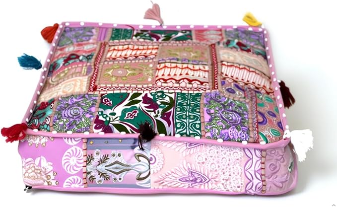 CRAFT KALA Indian Square Patchwork Traditional Pouf Cover Indian Living Room by CRAFTKALA