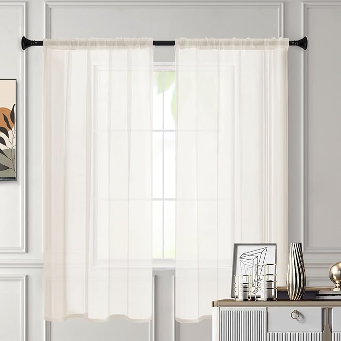 Sheer Curtains 54 Inches Long 2 Panels, Rod Pocket Short Curtain - Image 3