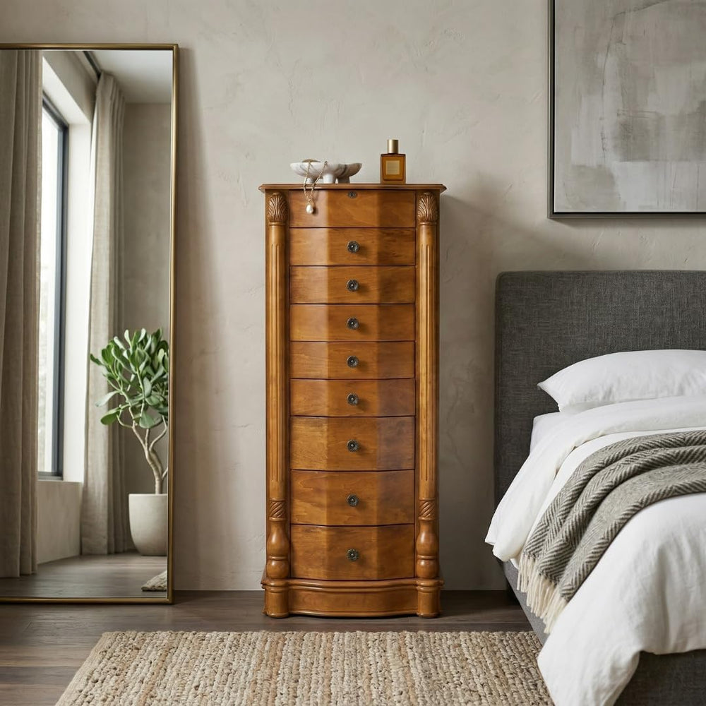 Hives and Honey Henry Locking Jewelry Armoire with Charging Port – 8 Drawer A...