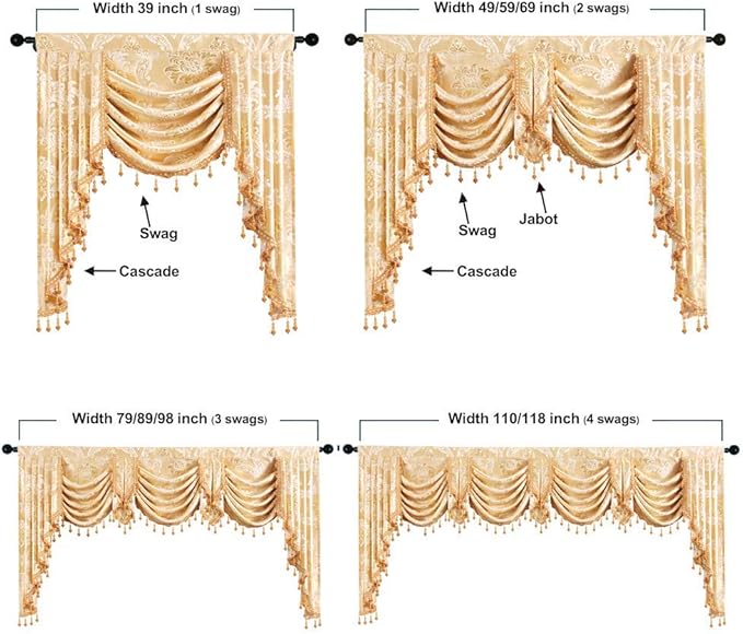 ELKCA Golden Jacquard Swag Waterfall Valance Luxury Curtain Valance - Image 5