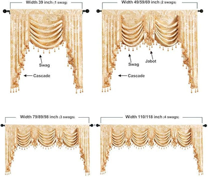 ELKCA Golden Jacquard Single Swag Waterfall Valance - Image 6