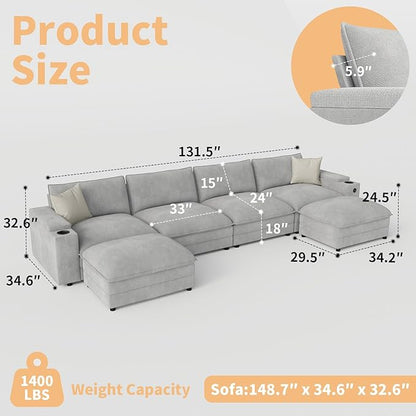 148.7" U Shaped Cloud Sofa Couch - Image 2