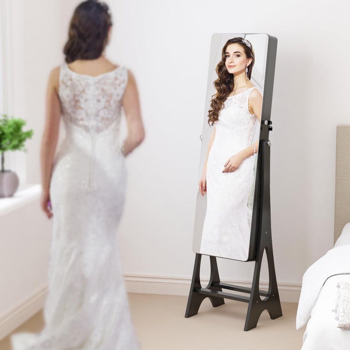 standing mirror jewelry cabinet full length mirror jewelry shown in use