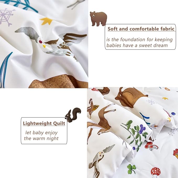 PERFEMET Kids Comforter Sets Twin 4 Pieces Cartoon Woodland Animal Print Bedding - Image 6