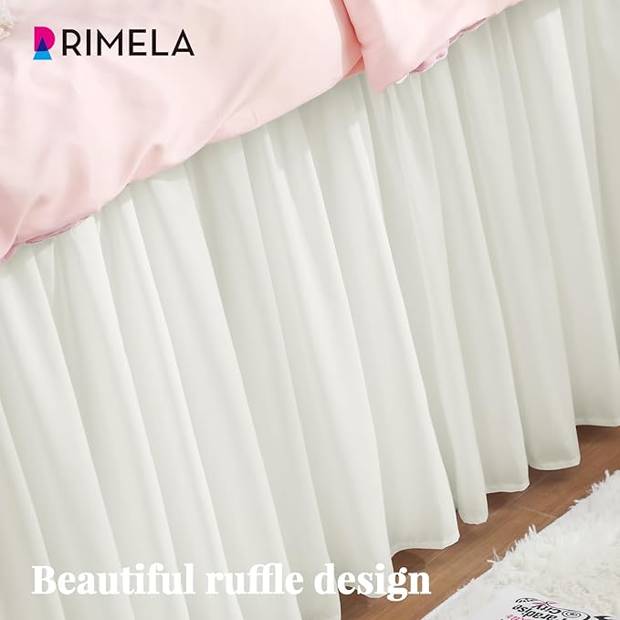 RIMELA Dorm Bed Skirt Twin XL 36 Inch Drop, Warm White Bedskirt Solid Silky - Image 6