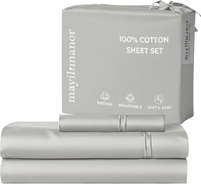 100% Natural Cotton Bed Sheets | 500 TC Single-Ply Sateen Weave Twin XL Sheets by MayilManor