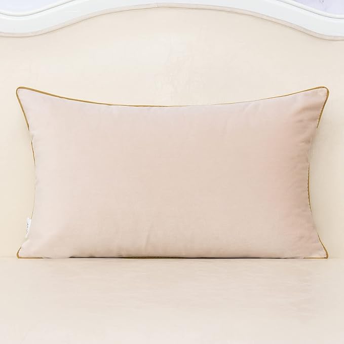 Alerfa 12 x 20 Inch Off White Beige Gold Leather Patchwork Velvet & Polyester - Image 2